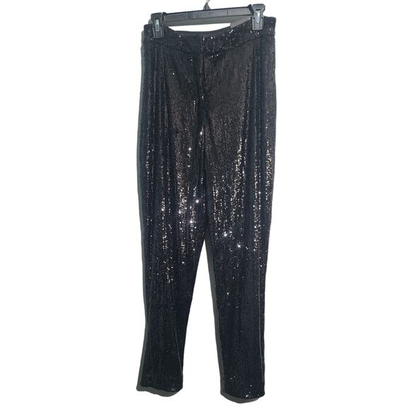 Express High-Waisted Sequin Ankle Pants Medium Black NWT 28" Inseam Lined - Picture 2 of 6